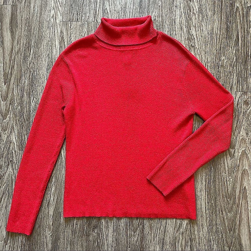 Studio Works Red Shimmer Ribbed Turtle Neck